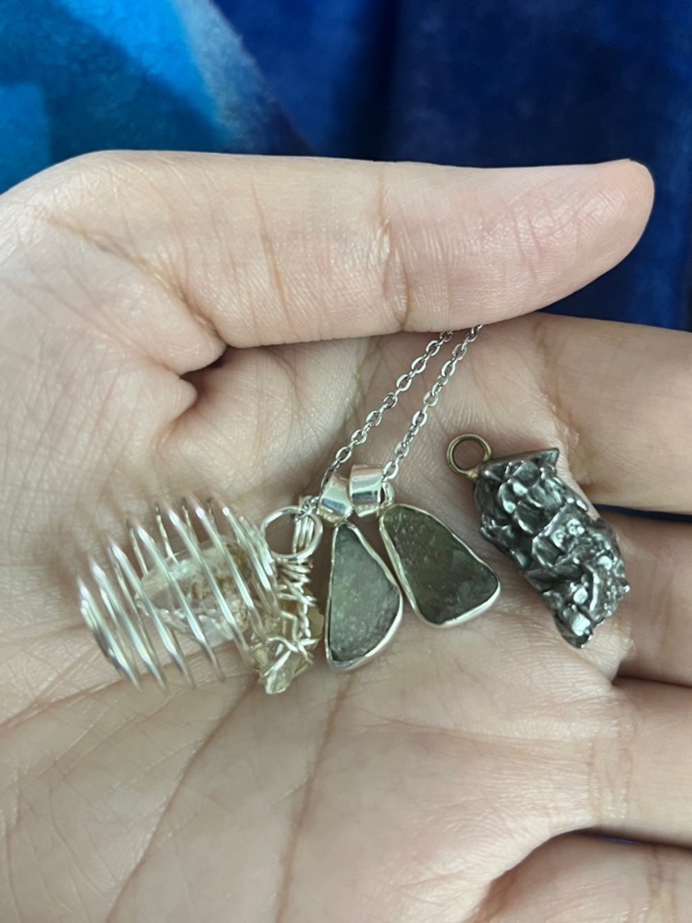 Moldavite/Herkimer/Lybian/Campo Del Cielo/Phenakite Necklace (POWERFUL MIX)